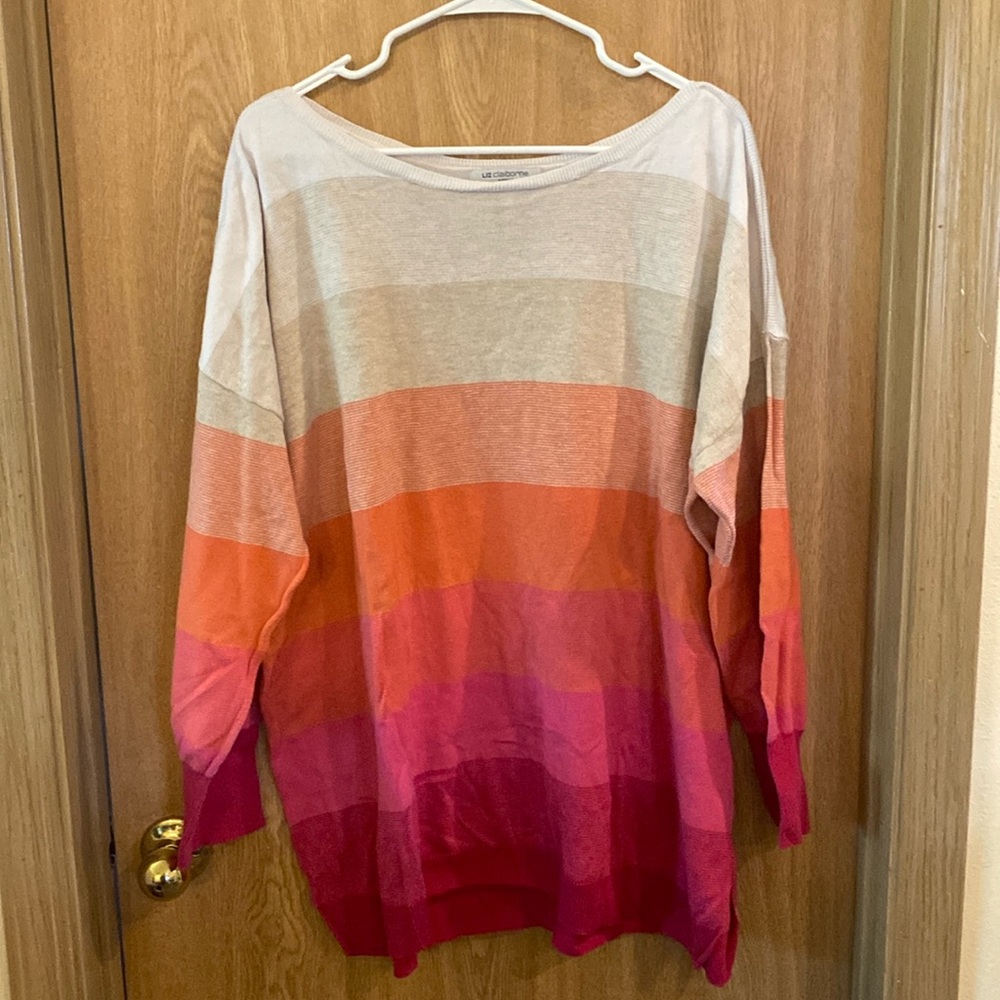 Liz Claiborne Striped Crew Neck Pullover Sweater Size 3X